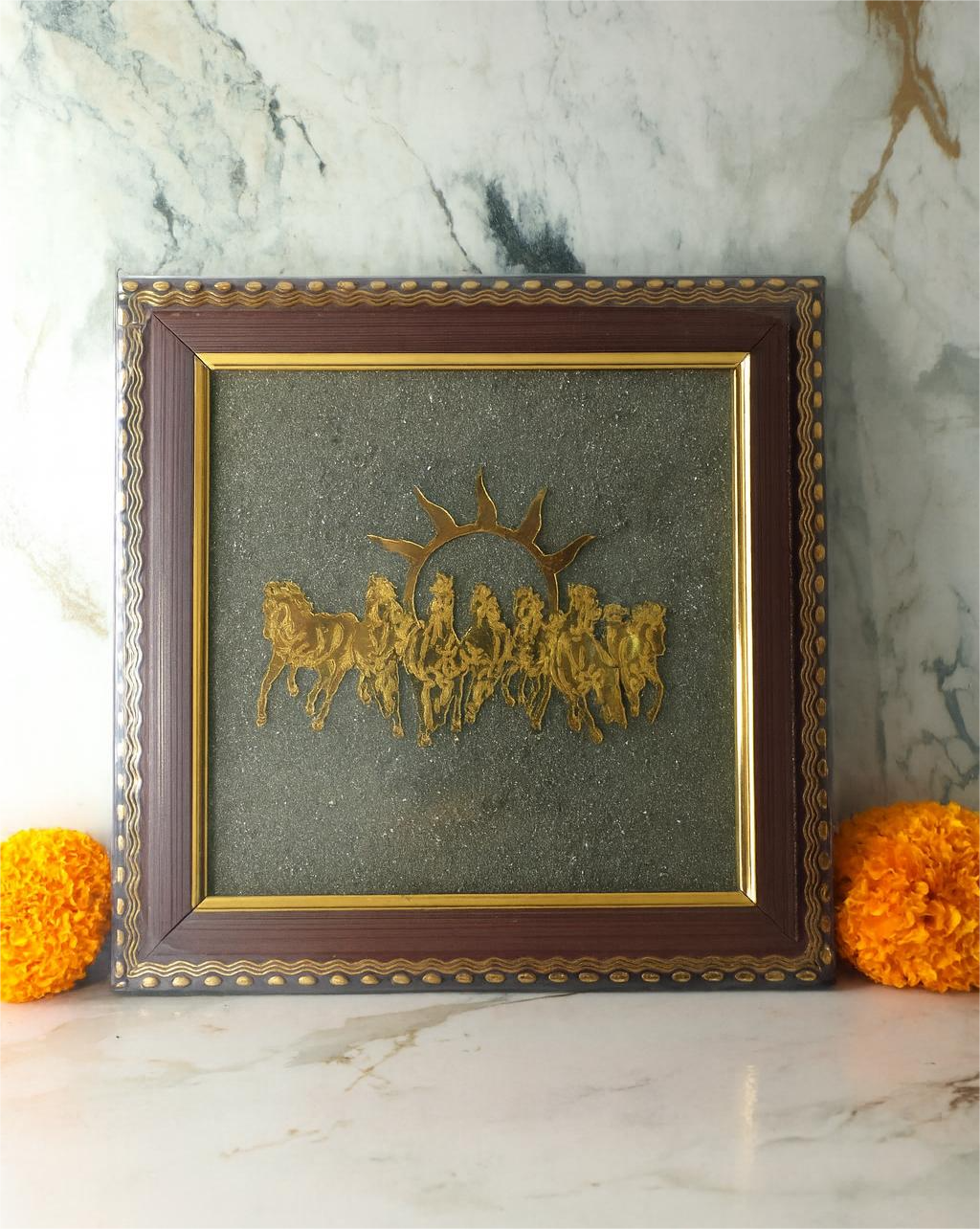 7 Horses Pyrite Frame – Energized for Vastu & Spiritual Use