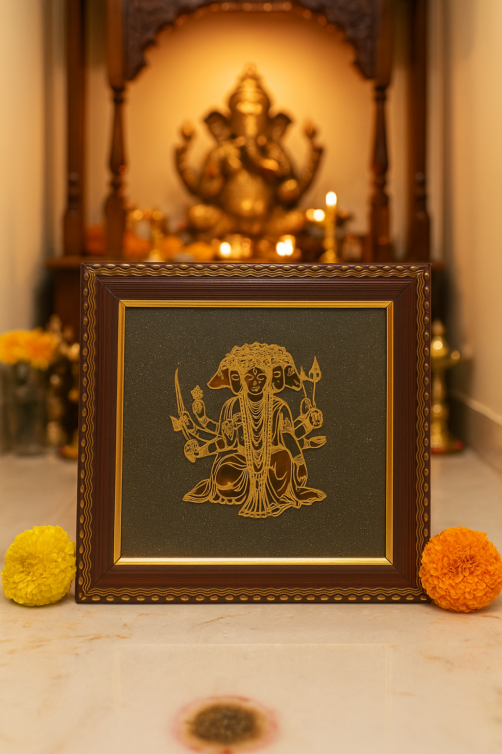 Panchmukhi Hanuman Ji Pyrite Frame – Sacred Devotional Wall Decor
