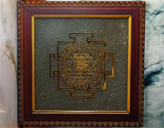 Shri Yantra Pyrite Frame – Sacred Geometric Spiritual Decor